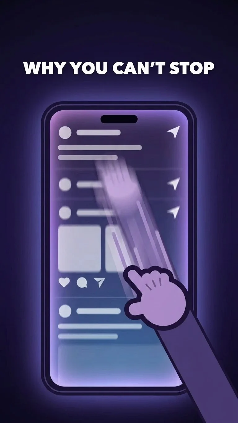 Thumbnail: a hand swiping a glowing phone feed under the words WHY YOU CAN'T STOP.