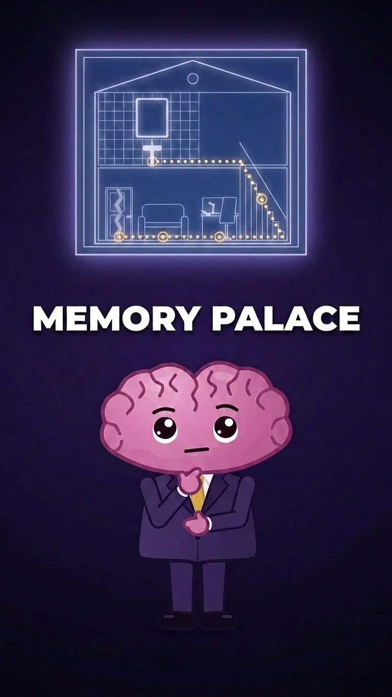 Thumbnail: a glowing blueprint of a house above the words MEMORY PALACE and the thinking mascot.